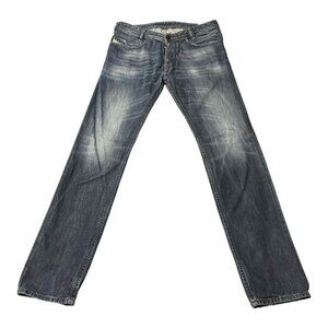 Diesel Industry Jeans Mens 34x33 Blue Made Italy Distressed Straight Leg Denim